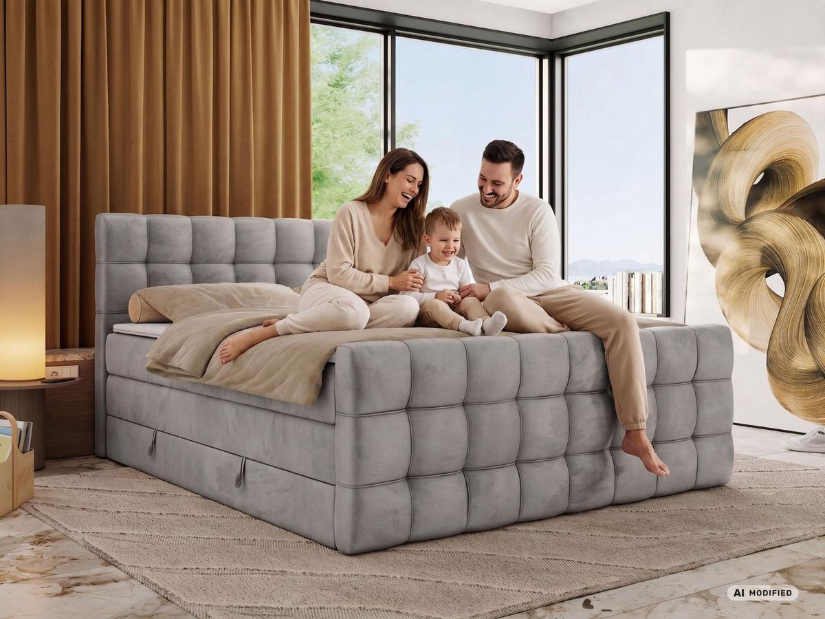 BOXSPRINGBETT ALTIVO KING DUO 200/200 - Beige Stukture - Topper T25 - H3 - Beige, Textil (200/200cm) - MKS