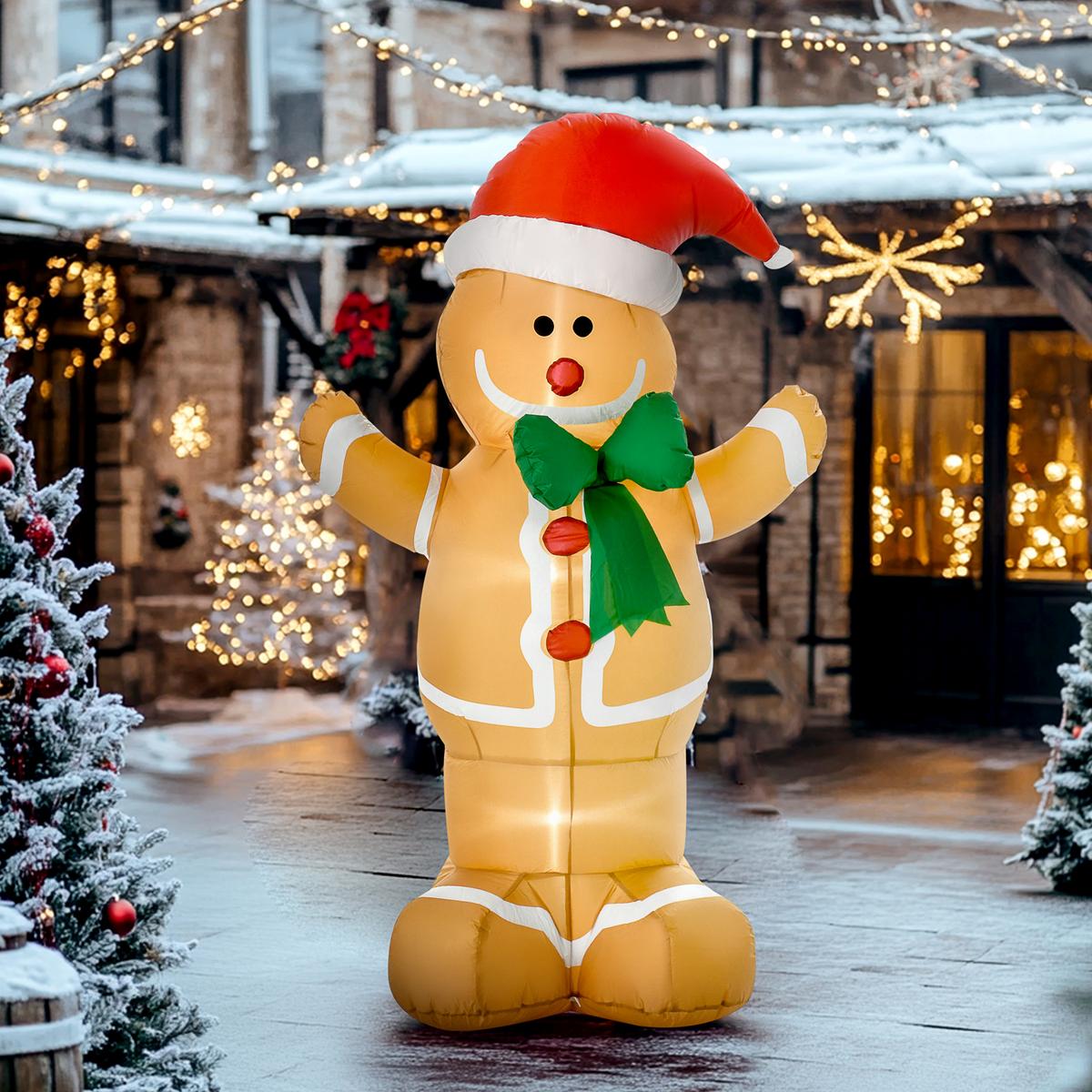 LEBKUCHENMANN aufblasbar Weihnachtsdeko 1,83 m , 3 LEDs wetterfest - Gelb, Textil (70/183/110cm) - HOMCOM
