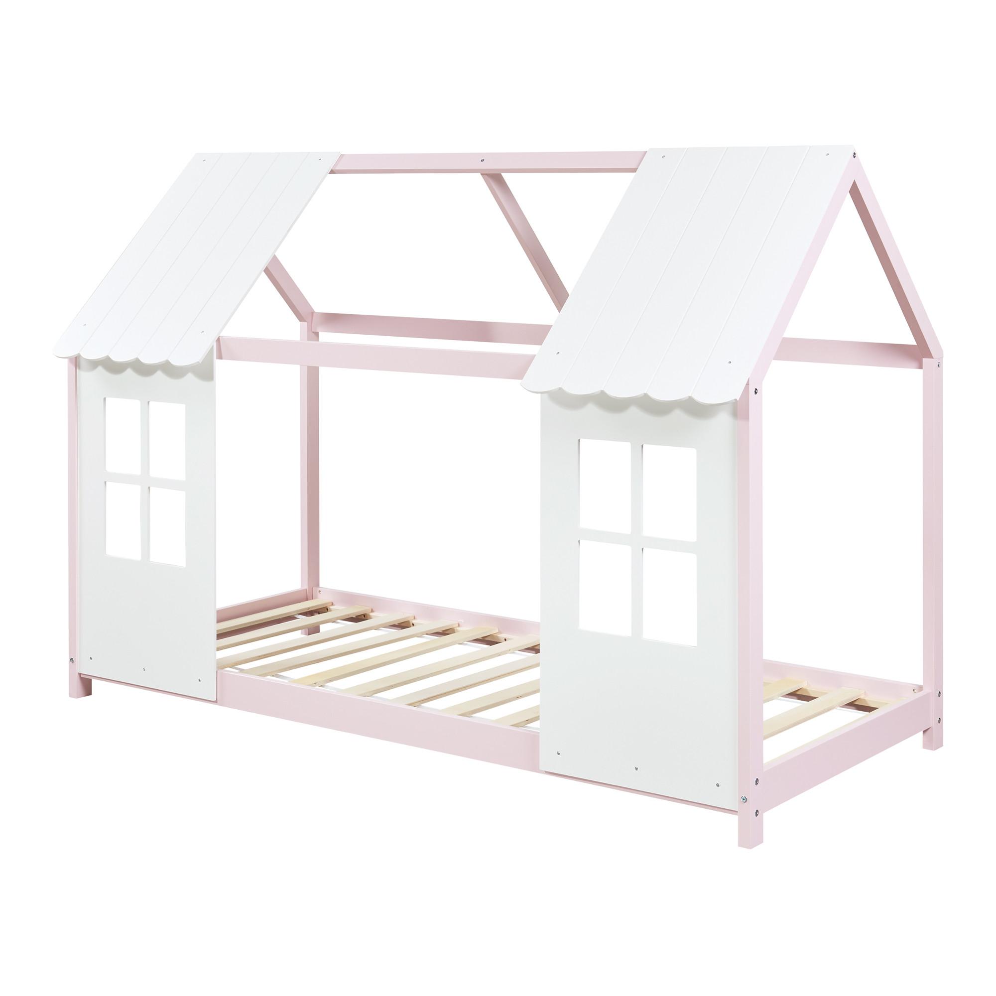 HAUSBETT Tostedt - Hellrosa/Weiß, Holz (90/200cm) - [en.casa]