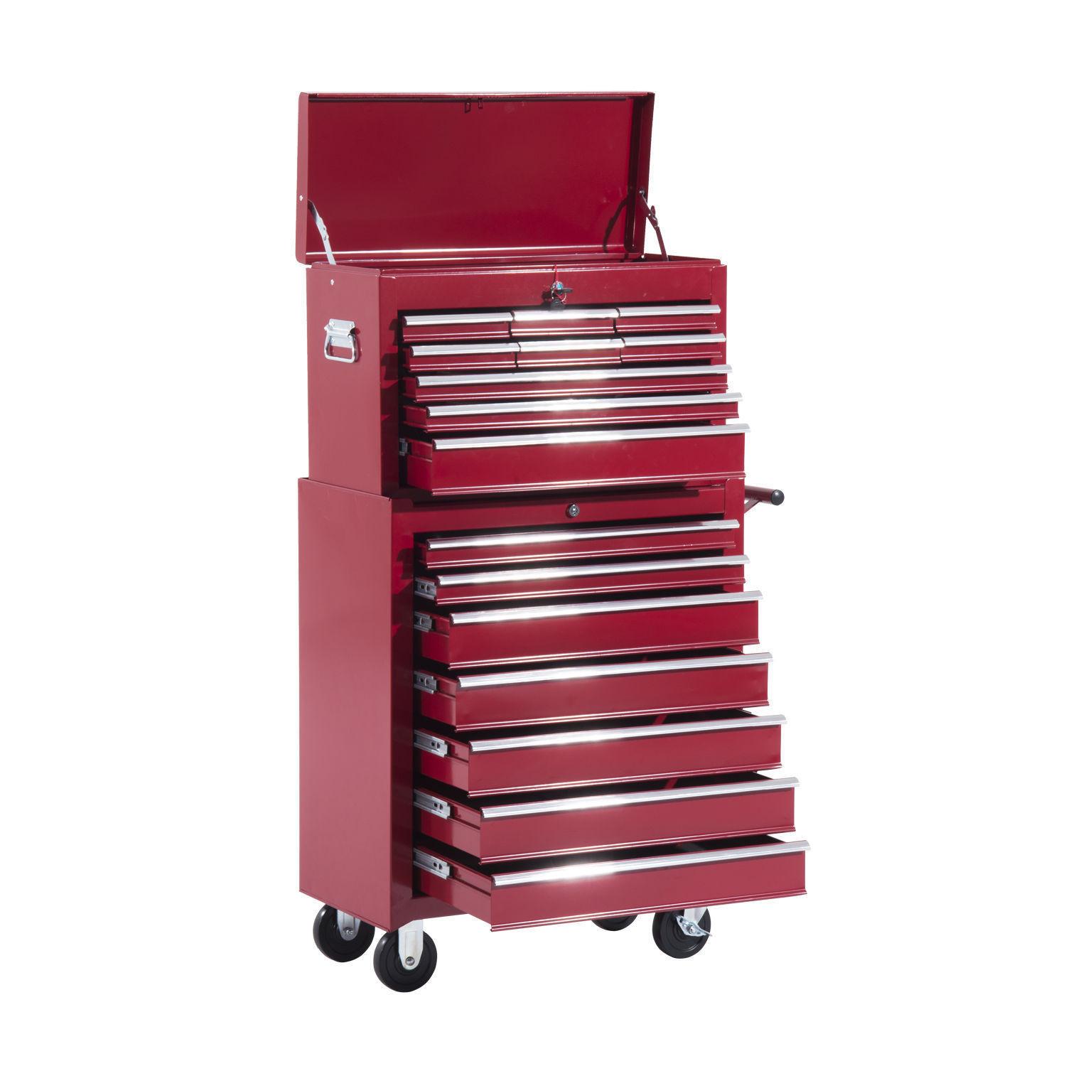 FAHRBARER Werkzeugwagen Werkstattwagen Rollwagen Werkzeugkasten Rot - Rot, Metall (33/113/61.5cm) - HOMCOM
