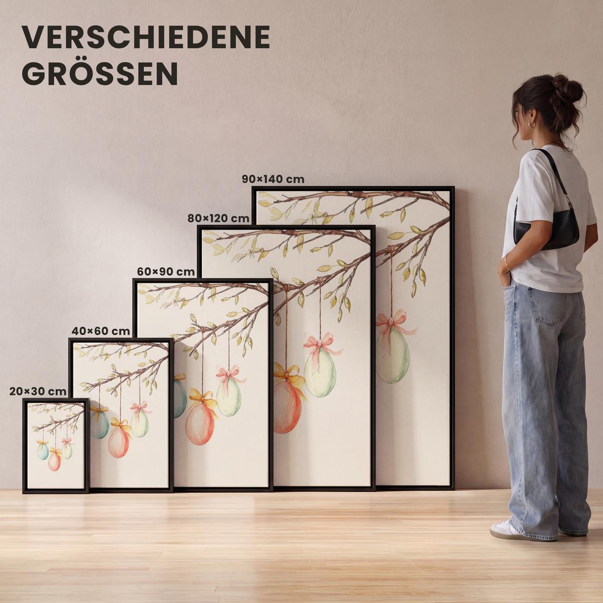 LEINWAND Bilder mit Rahmen - Osterkuchen - Schleife - Eier - 100x150 - Creme, Textil (100/150cm) - MuchoWow