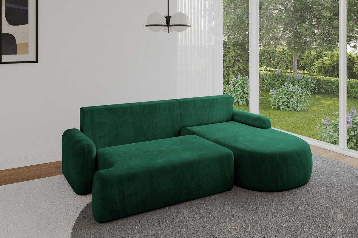 ECKSOFA mit Schlaffunktion und Bettkasten LIRA-L - 264x172x89 Grün - Grün, Holzwerkstoff/Textil (172/264cm) - ALTDECOR
