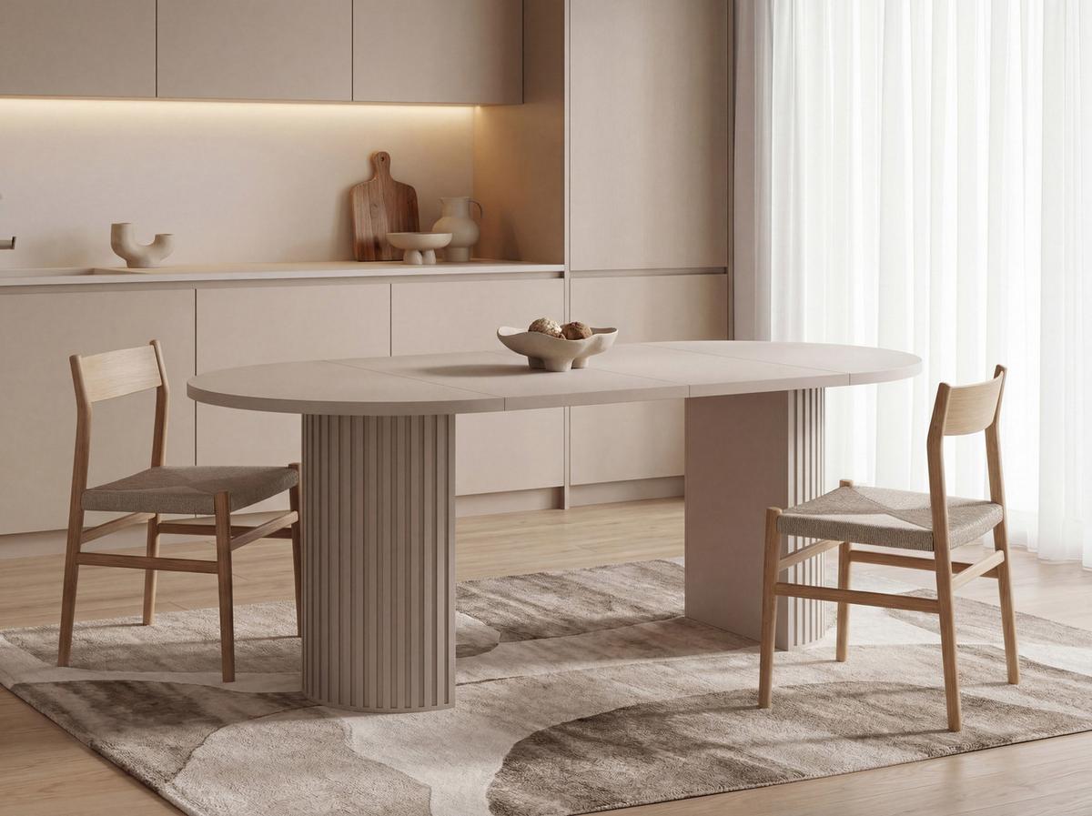 ESSTISCH Norin rund ausziehbar verlängerbar, Beige 100-188/100/75 cm - Sandfarben/Beige, Holzwerkstoff (100/188/75cm) - WFL GROUP