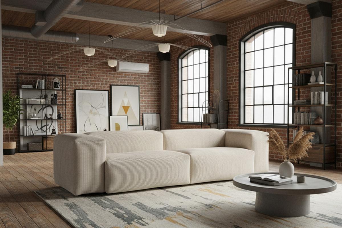 SOFA CELESTE Cremeweiß Cord - Creme/Schwarz, Kunststoff/Textil (302/72/114cm) - KAWOLA