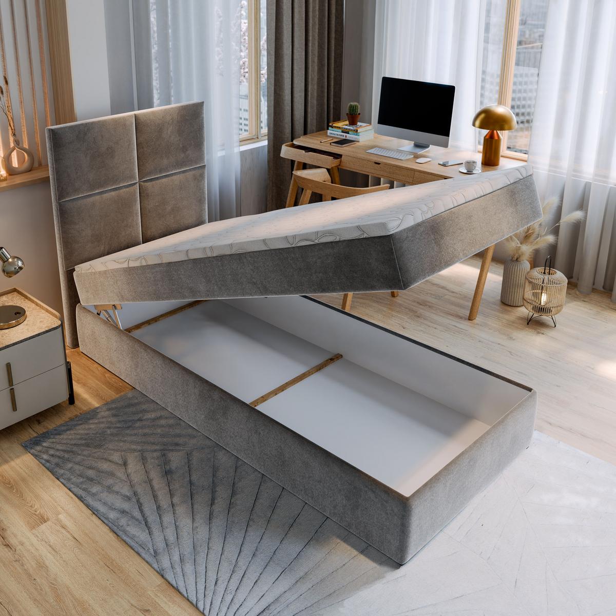 BOXBETT LENA 100 100x200 cm mit Matratze und Topper - Hellgrau - Hellgrau, Holz (100/200cm) - MASSENO