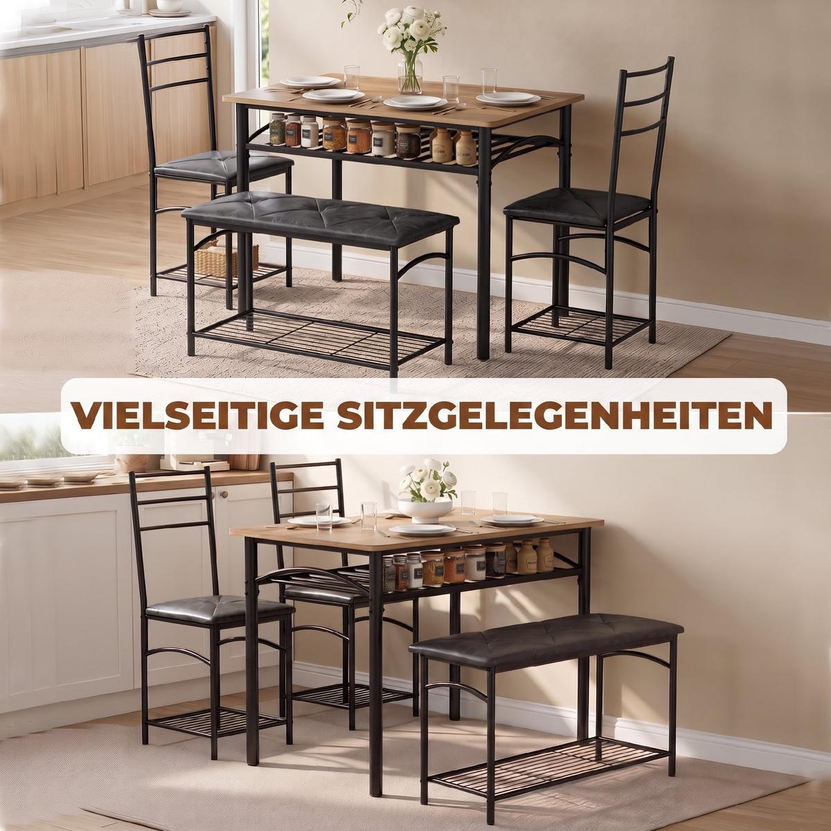 ESSGRUPPE 4er Set Metall MDF Rustikal-Braun - Schwarz/Braun, Holzwerkstoff/Kunststoff (60/76.3/100cm) - HOMCOM