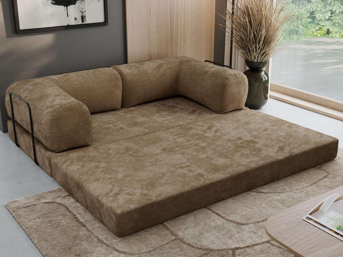3-SITZER SOFA ORSETTO - Hellbraun Schenille glatt - Hellbraun/Schwarz, Textil/Metall (200/70/100cm) - MKS