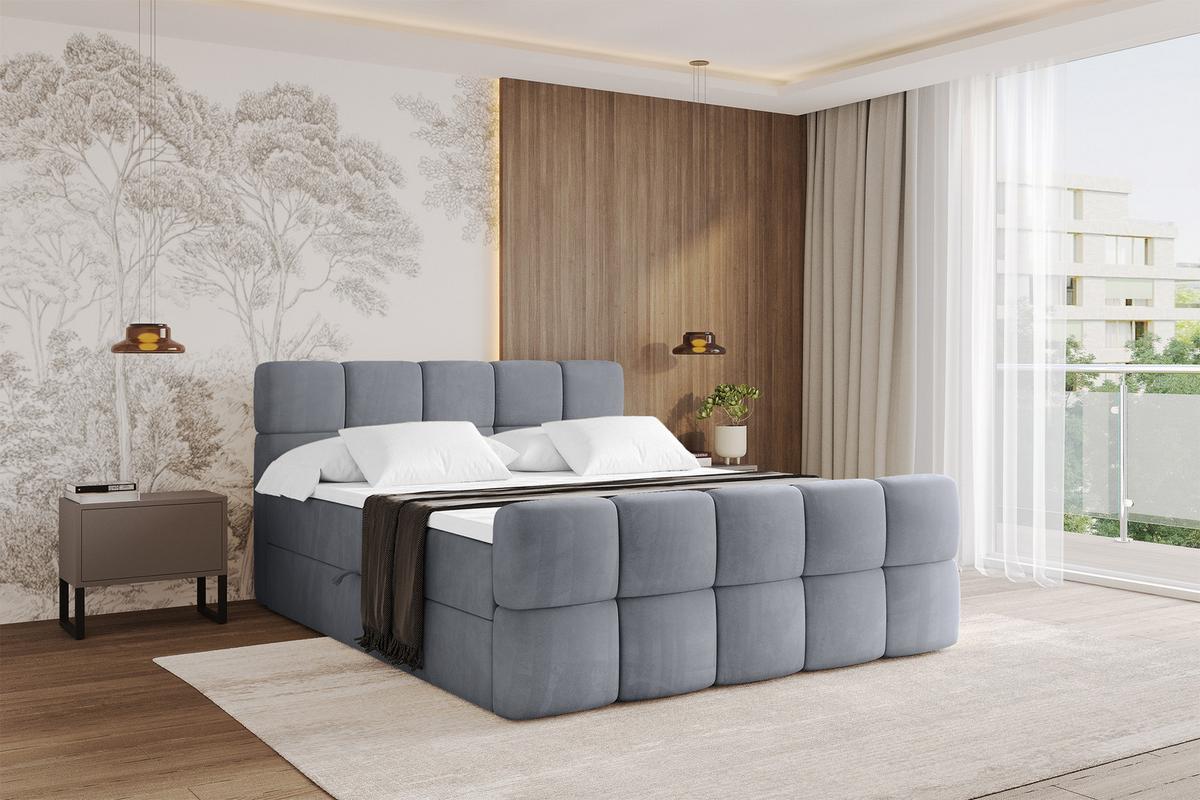 BOXBETT mit Matratze H3 - FAMA-Z - 200x200 cm Grau Casablanca - Grau, Holzwerkstoff - ALTDECOR