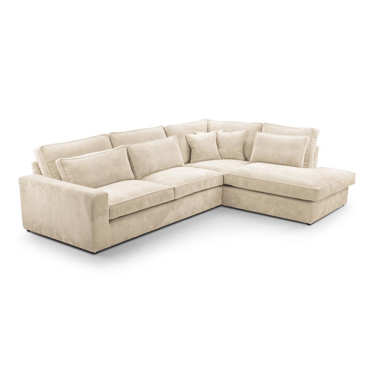 ECKSOFA Parma ohne Schlaffunktion, Cord-Stoff, Creme, Rechts - Beige/Schwarz, Textil (314/224cm) - Beautysofa