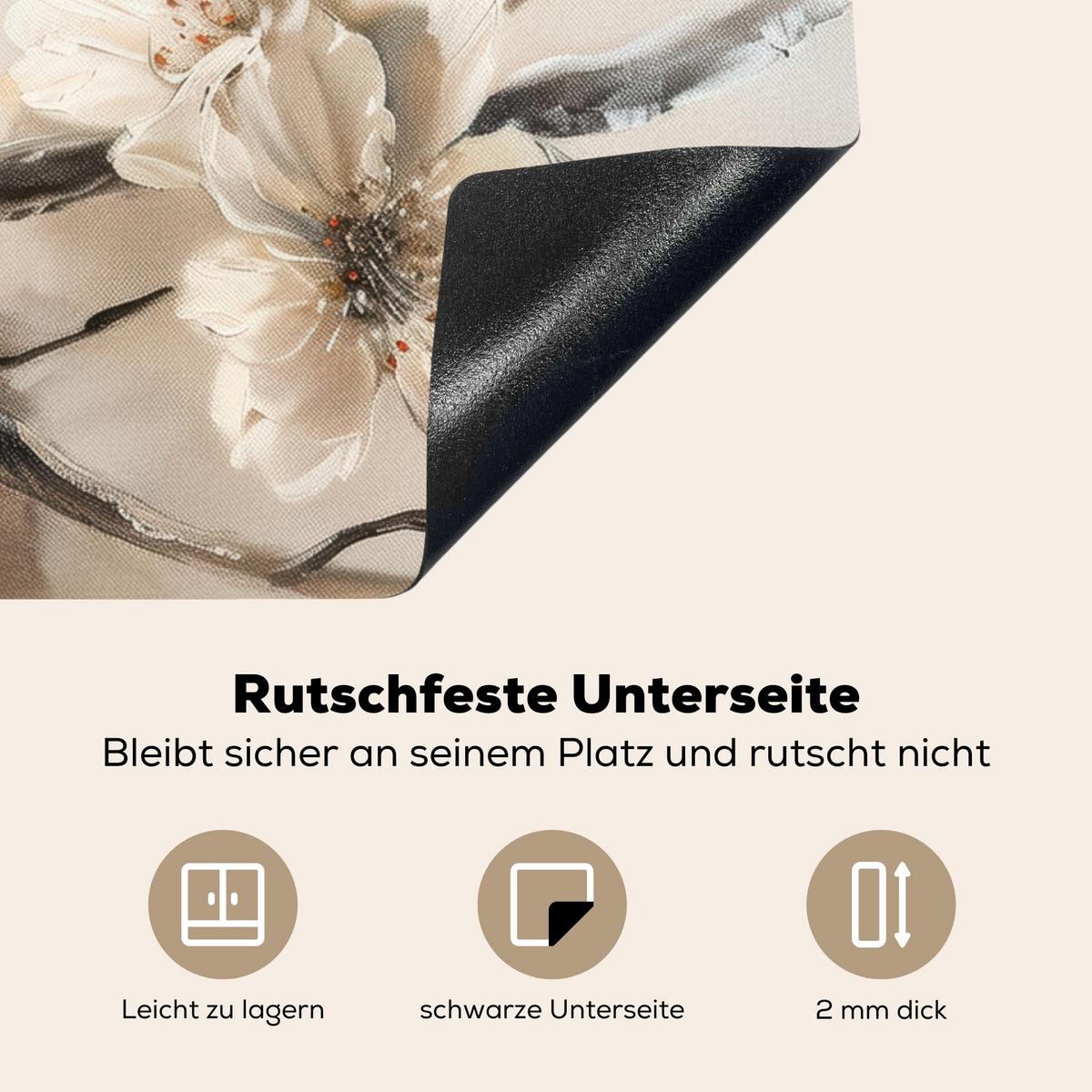 HERDABDECKPLATTE Blumen - Abstrakt - Gemalt - Beige Ceranfeldabdeckung 85x52 cm - Kaschmir, Kunststoff (85/52/0.2cm) - MuchoWow