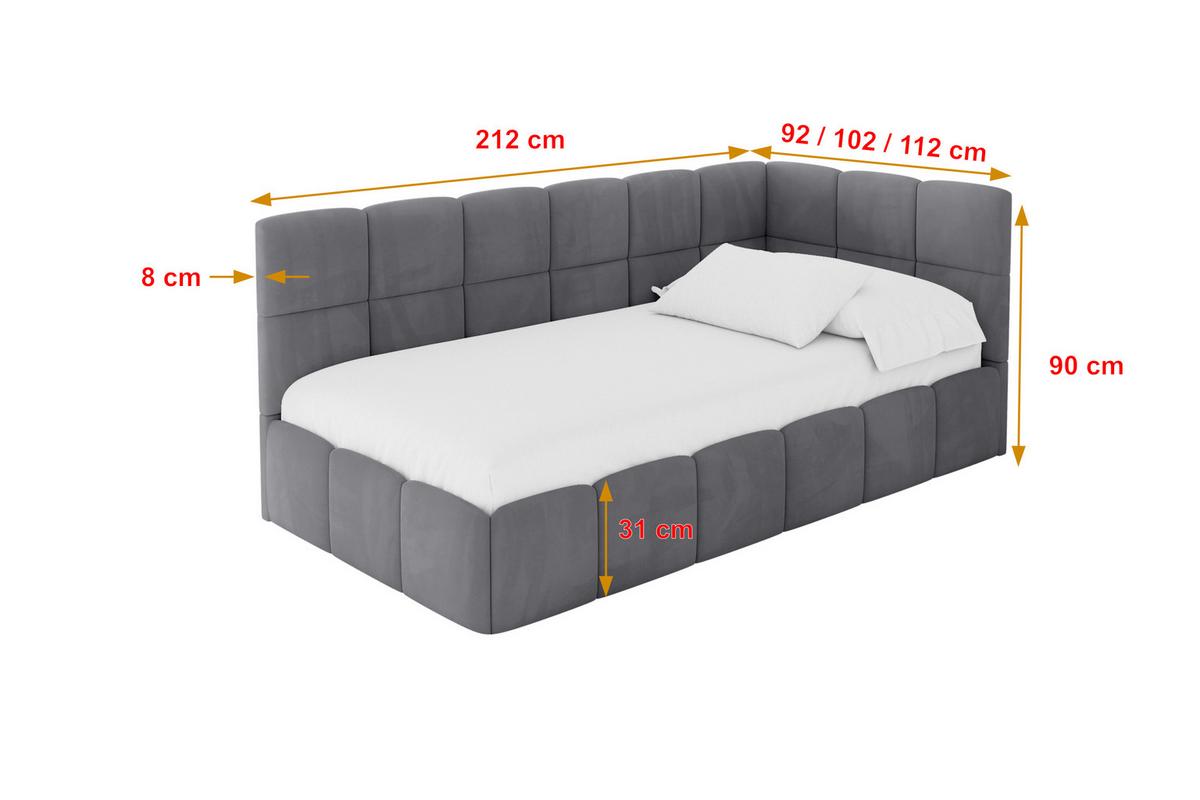 EINZELBETT Jugendbett mit Bettkasten Links, mit Matratze - LIVY 90x200 Dunkelgrau - Dunkelgrau, Holzwerkstoff/Textil (90/200cm) - ALTDECOR