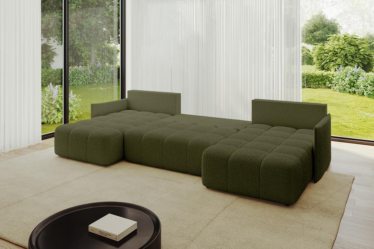 WOHNLANDSCHAFT LONLI-U 355x189x68 Grün Bouclé - Olivgrün, Holzwerkstoff/Kunststoff (355/68/189cm) - ALTDECOR