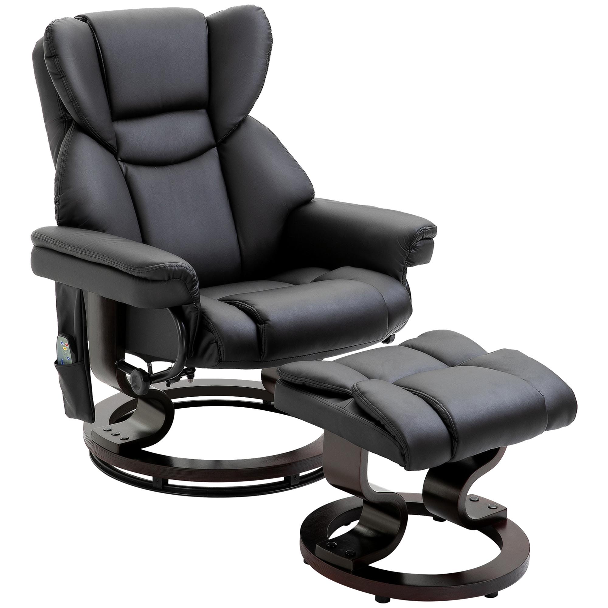 RELAXSESSEL Massagesessel mit Fußhocker Liegefunktion Schwarz 79 x 82 x 101 cm - Schwarz, Holz/Metall (82/101/79cm) - HOMCOM