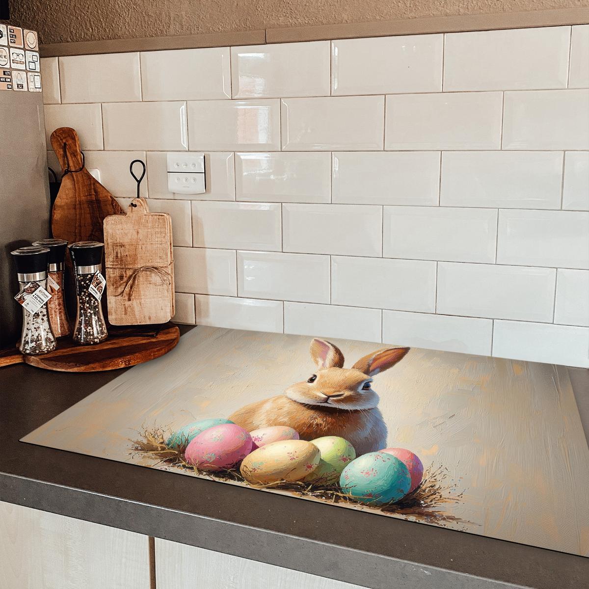HERDABDECKPLATTE Osterhase - Pastell - Eier Induktionsschutz 81.6x52.7 cm - Beige, Kunststoff (81.6/52.7/0.2cm) - MuchoWow