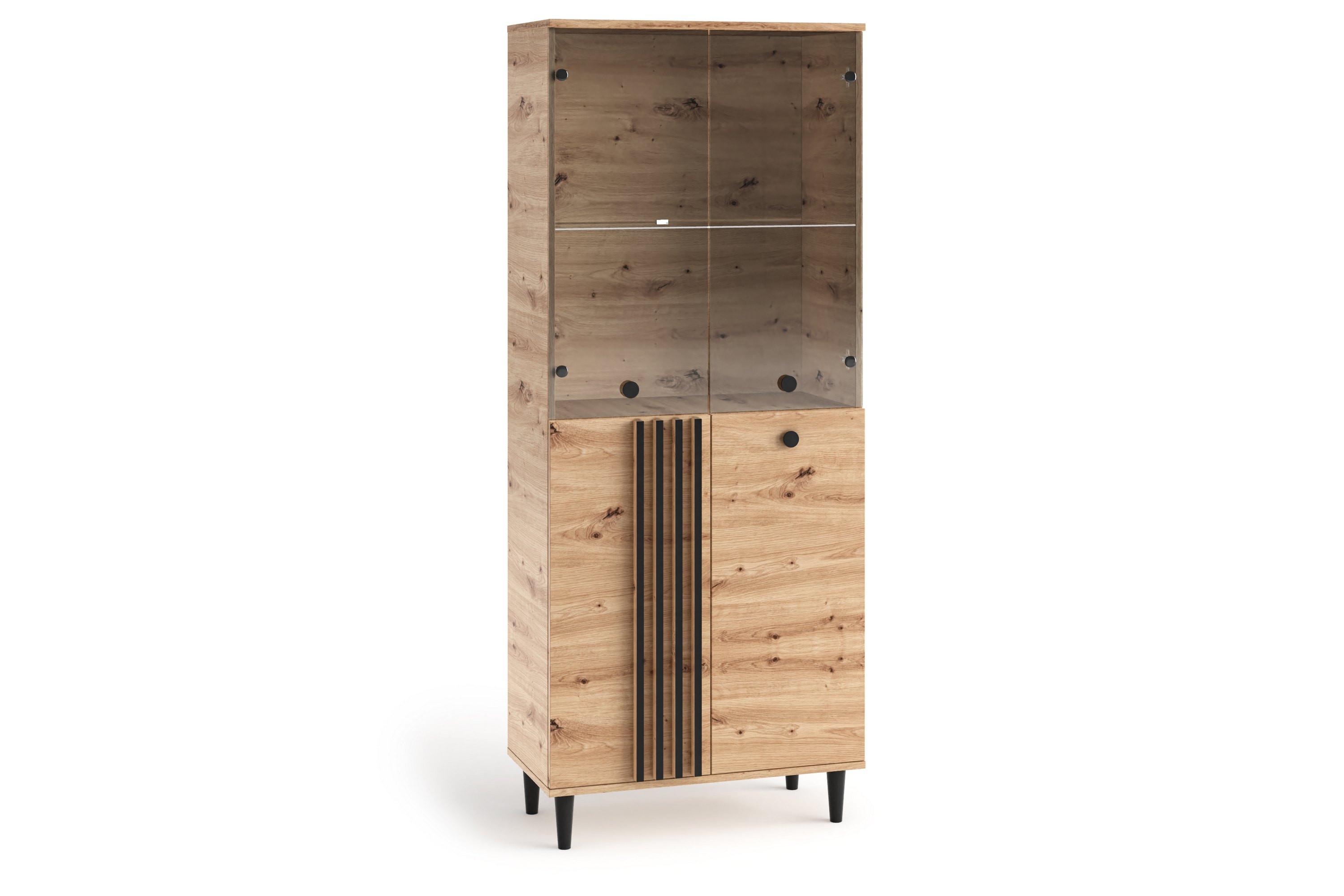 VITRINENSCHRANK ARTIANO 196 x 80 cm Eiche Artisan - Eiche Artisan, Holzwerkstoff (80/196/40cm) - MASSENO