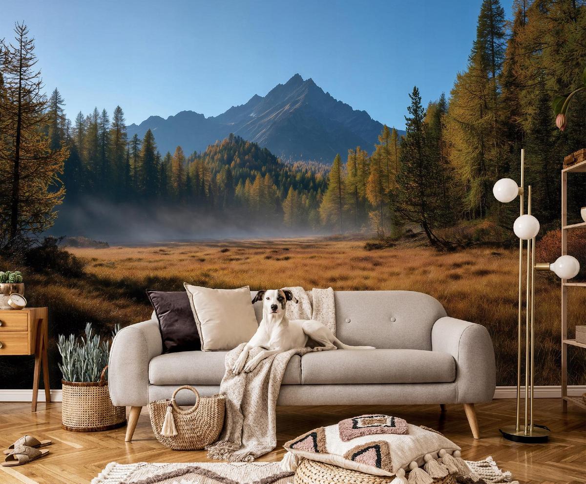 FOTOTAPETE Gebirge Wald Braun 150x105 cm - Multicolor, Papier (150/105cm) - Wallarena