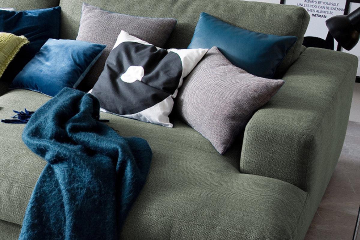 BIG SOFA MIT TABLETT MADELINE Grün Webstoff - Schwarz/Olivgrün, Kunststoff/Textil (290/85/170cm) - KAWOLA
