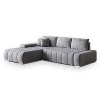 ECKSOFA ALESE L-S Hellgrau Velours-Stoff mit Schlaffunktion - Silberfarben/Hellgrau, Holz/Textil (265/185cm) - MASSENO