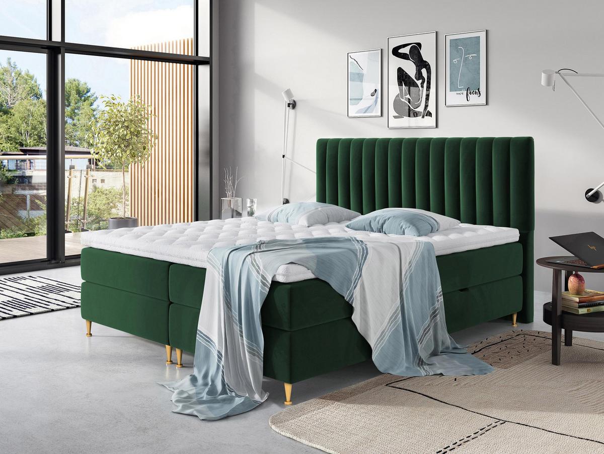 BOXBETT Elegance - H3 - Goldfarben/Grün, Holz/Textil (180/200cm) - MIRJAN24