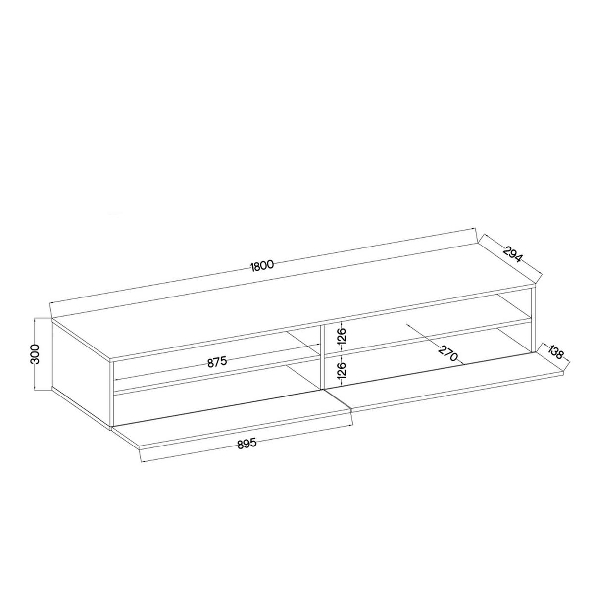 TV-LOWBOARD Rednaw Weiß Matt/Grau Hochglanz mit LED, 180 cm - Weiß/Grau, Holzwerkstoff (180/30/31cm) - Selsey
