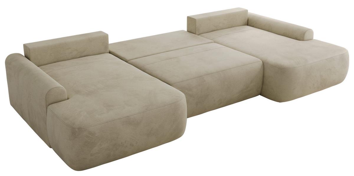 WOHNLANDSCHAFT CUBO U Beige Velvet - Beige/Schwarz, Kunststoff/Textil (370/100/187cm) - MKS