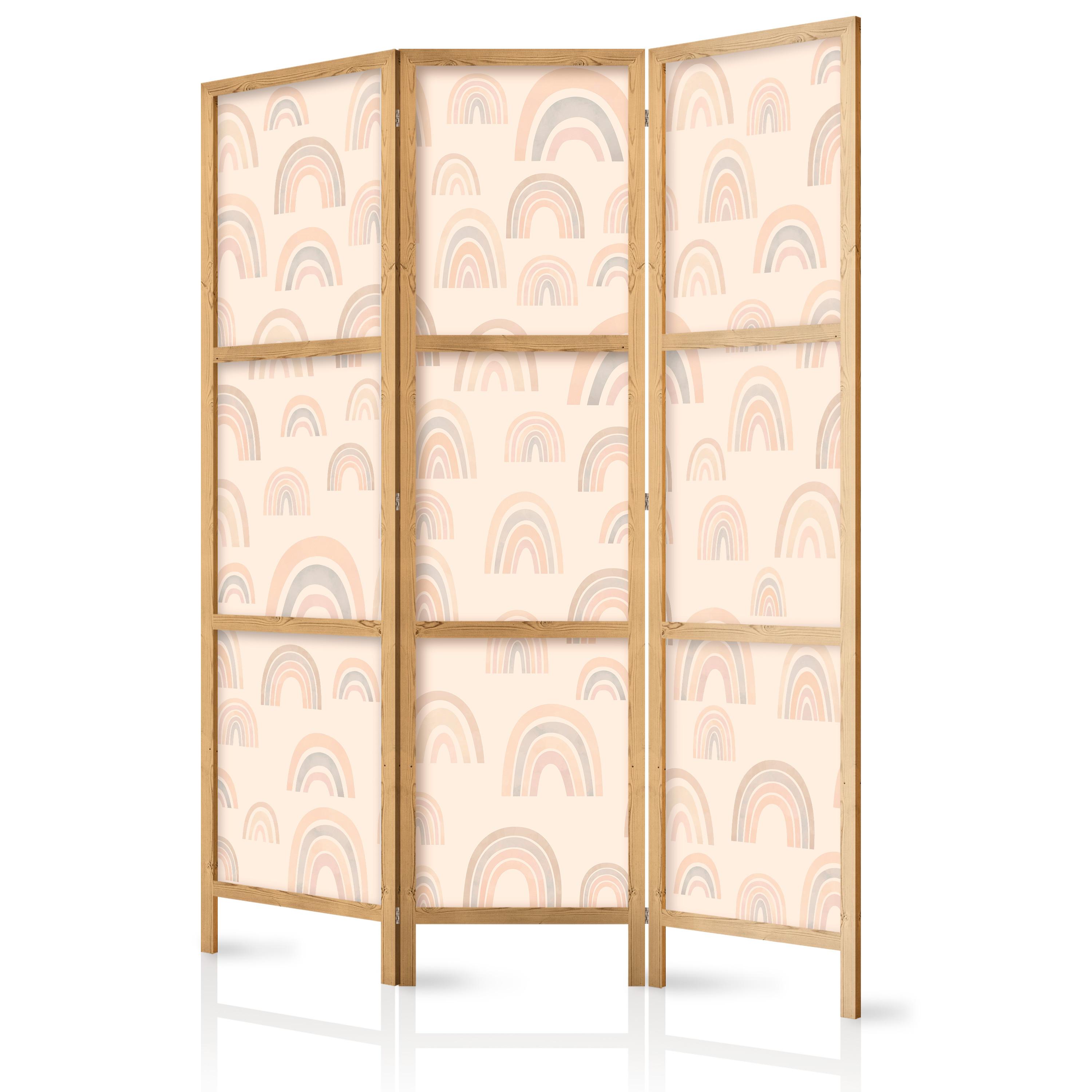 PARAVENT Japanischer 3-tlg 135x172 cm Regenb gen f r Kinder - Beige, Holz/Textil (135/172/3cm) - Muralo