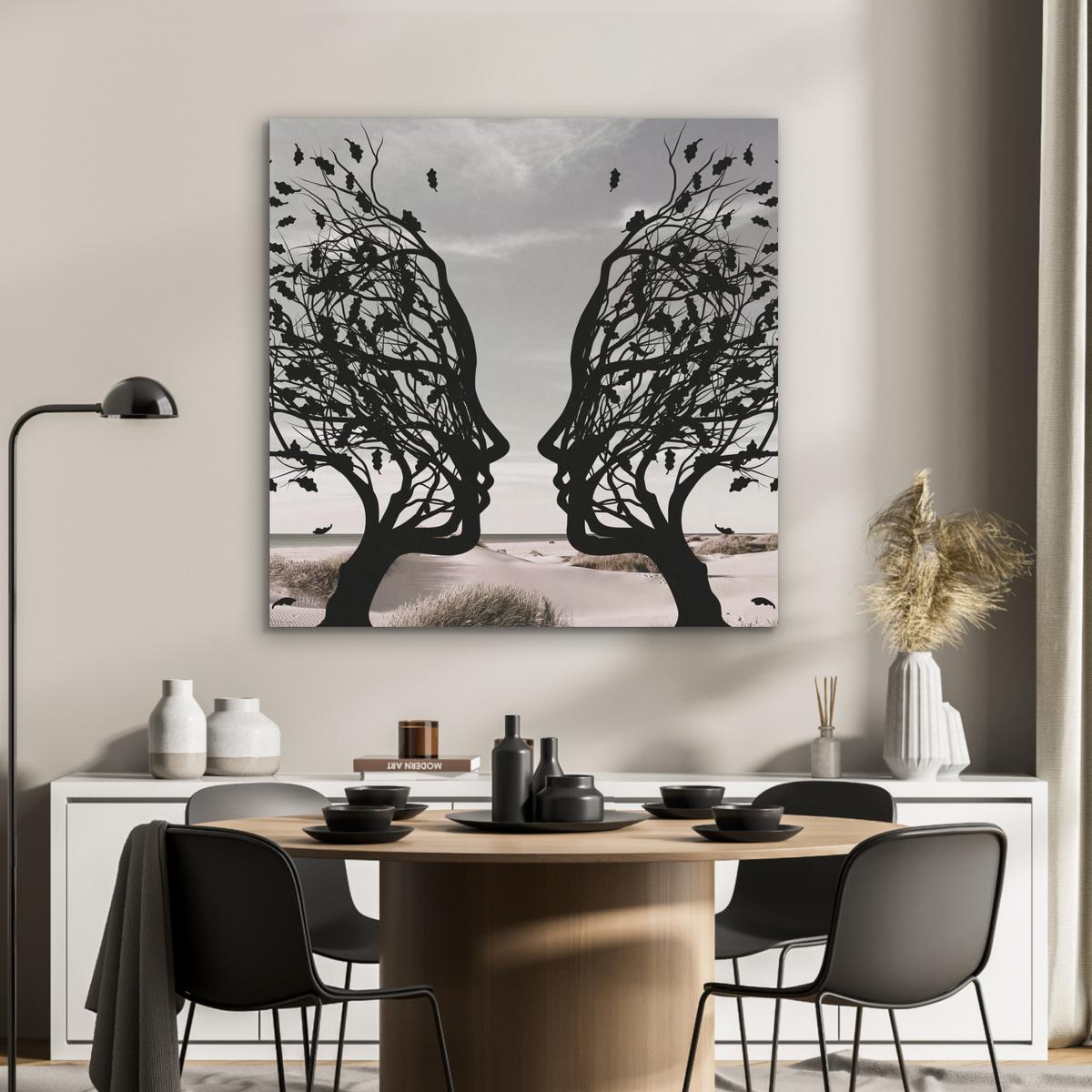 AKUSTIKBILD Strand - Meer - Menschen - Baum - Moderne Kunst Akustikpaneele 90x90 cm - Hellgrau, Kunststoff (90/90/0.9cm) - MuchoWow