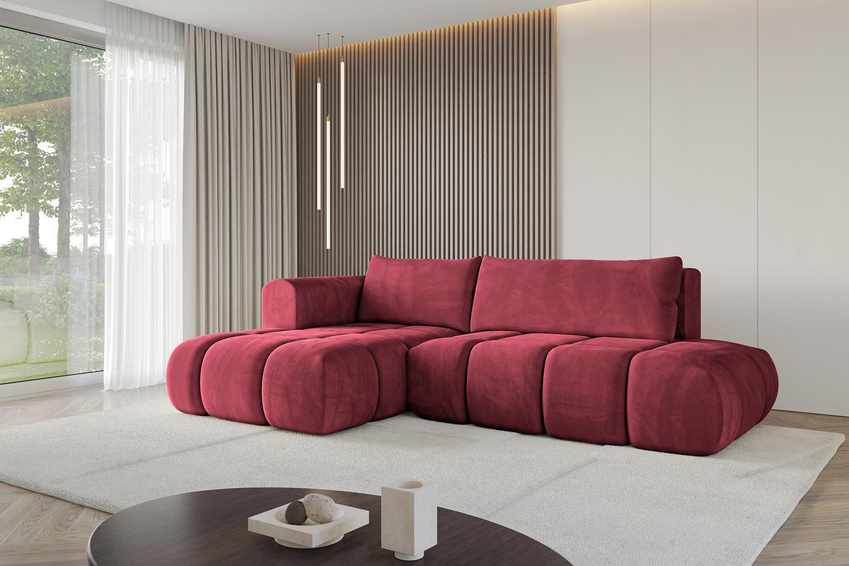 ECKSOFA Ottomane Links CLOUD-L 280x185x90 Bordeaux Velours - Bordeaux, Holzwerkstoff/Kunststoff (180/289cm) - ALTDECOR