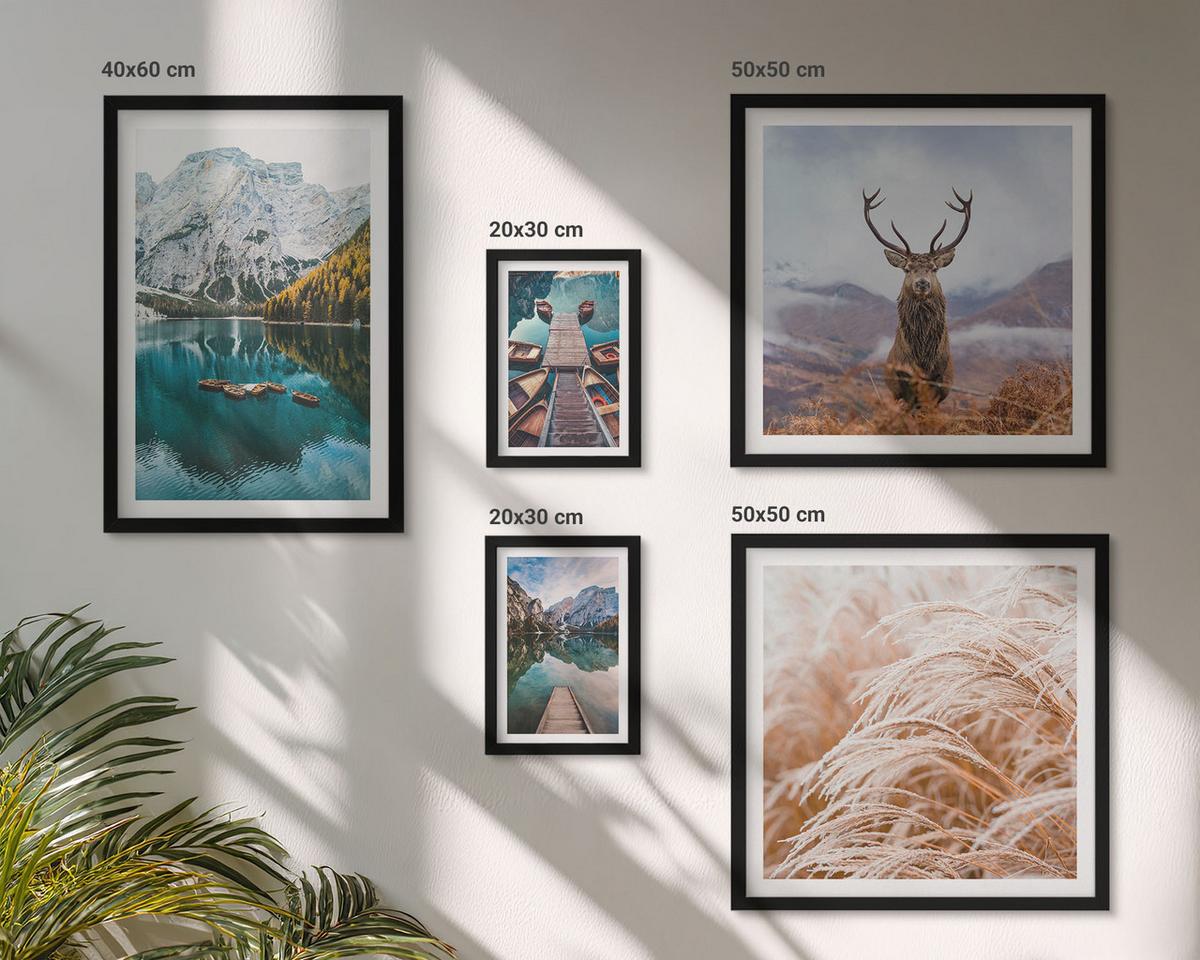 BILDER SET 5er Set - 50x50 cm & 20x30 cm & 40x60 cm Schwarzer Rahmen - Architektur der Kanäle von Venedig - Schwarz, Kunststoff (40/60cm) - TULUP