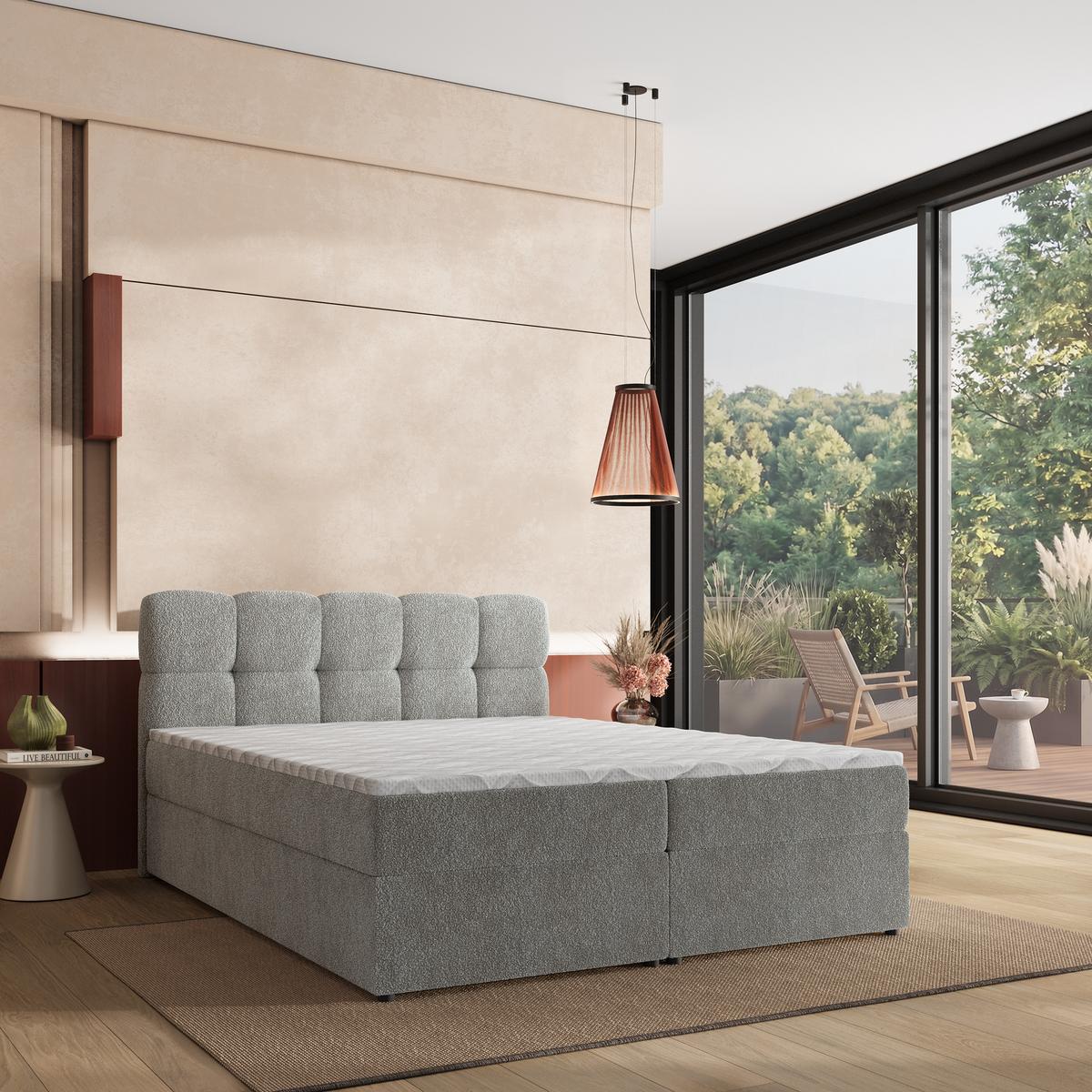 BOXBETT MERU 140x200 cm mit Matratze und Topper - Hellgrau - Hellgrau, Holz (140/200cm) - MASSENO