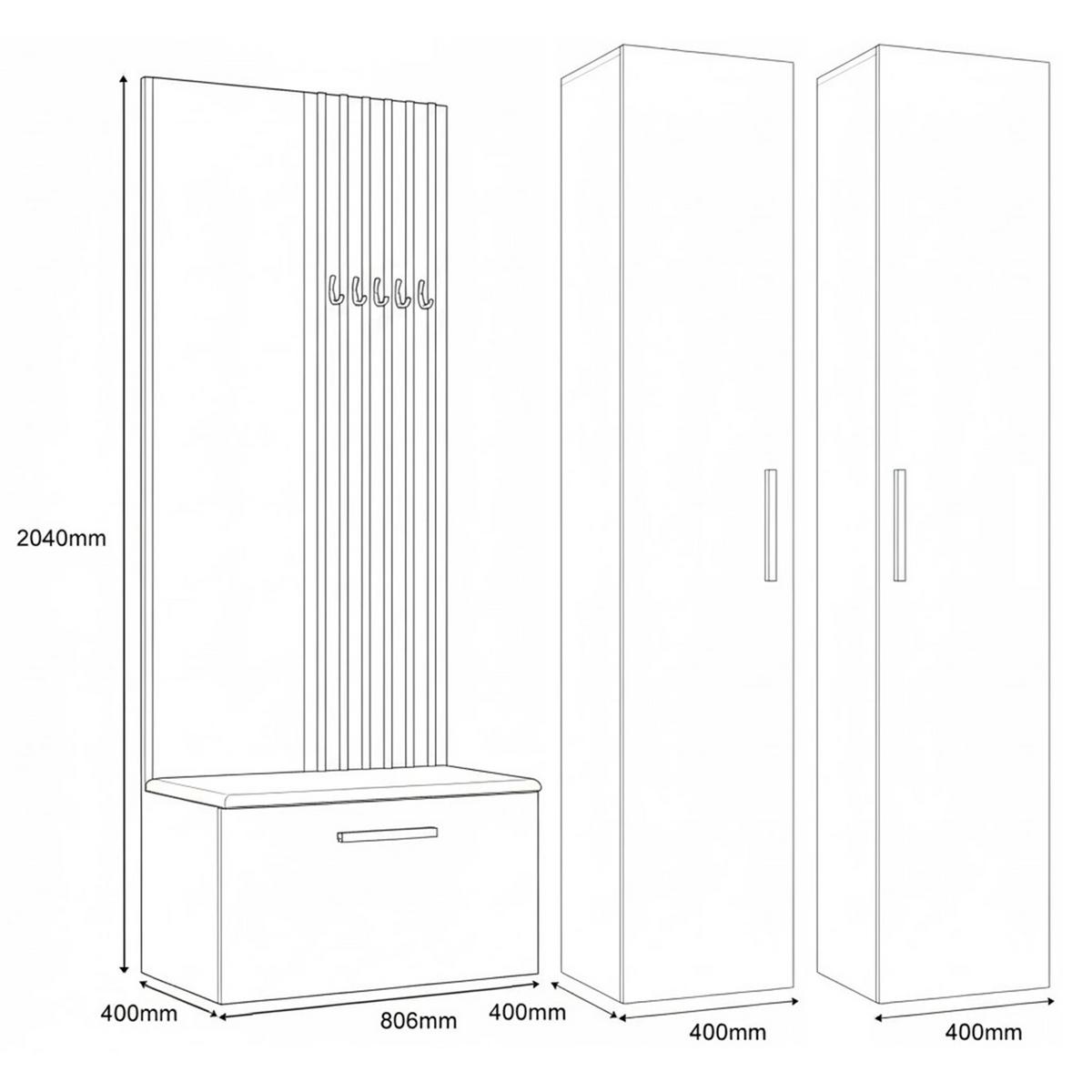 GARDEROBENSCHRANK MODULO 160,6/204/40 cm Modern Garderobe-Set Eiche Artisan - Schwarz/Eiche Artisan, Holzwerkstoff (160.6/204/40cm) - MASSENO