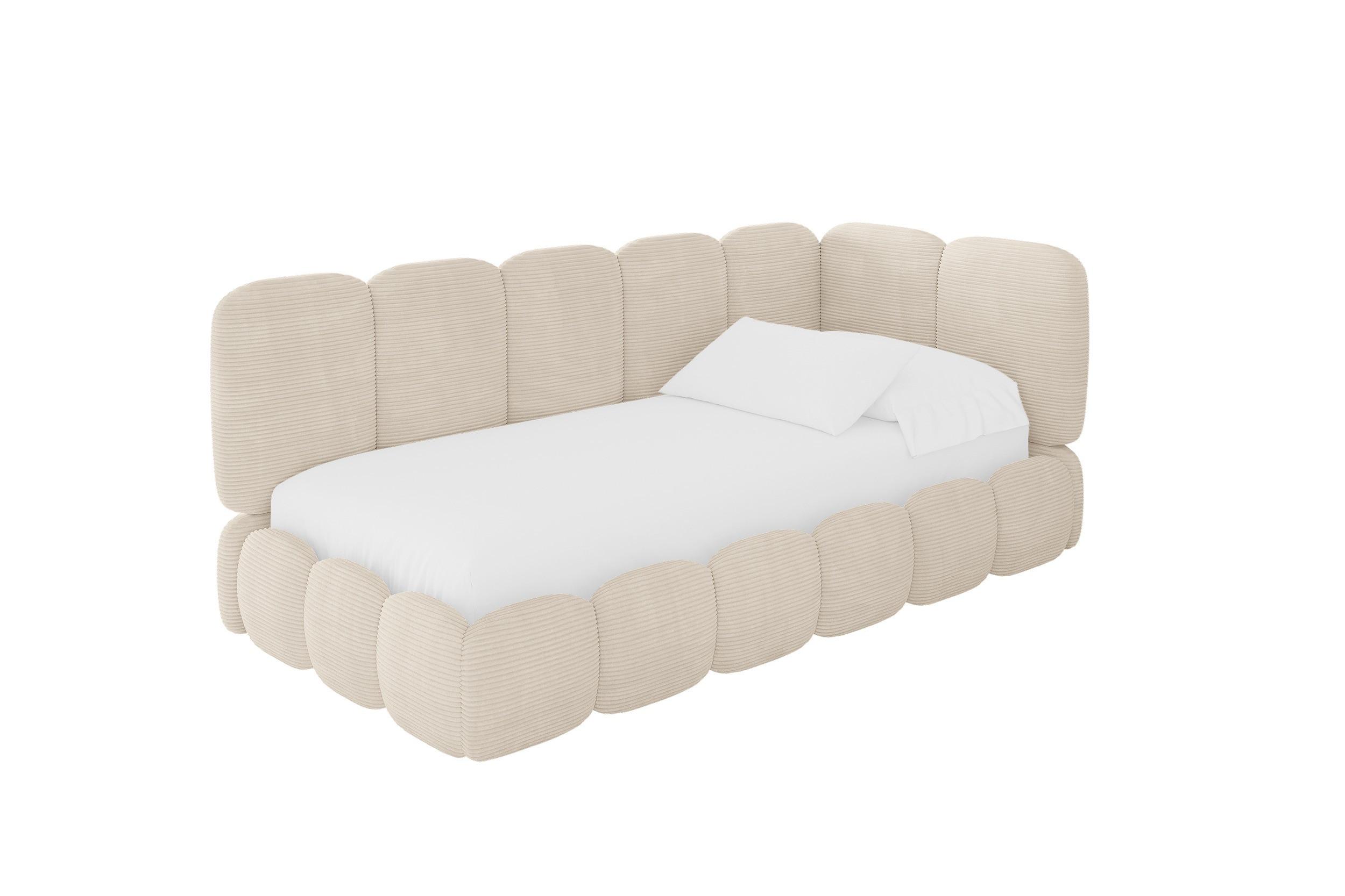 EINZELLBETT Jugendbett mit Bettkasten und Matratze H3/H4, Links - AVRY 100x200 Beige - Beige/Creme, Holzwerkstoff/Textil (100/200cm) - ALTDECOR