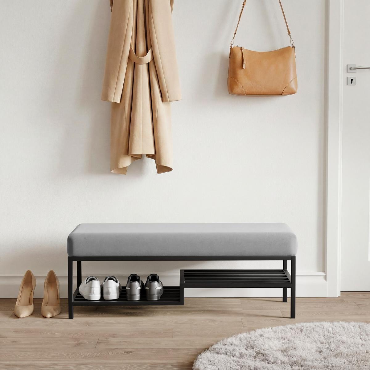 POLSTERBANK STEP 100 cm Schwarz / Grau ,Metallgestell - Grau, Textil/Metall (100/45/35cm) - Idohome