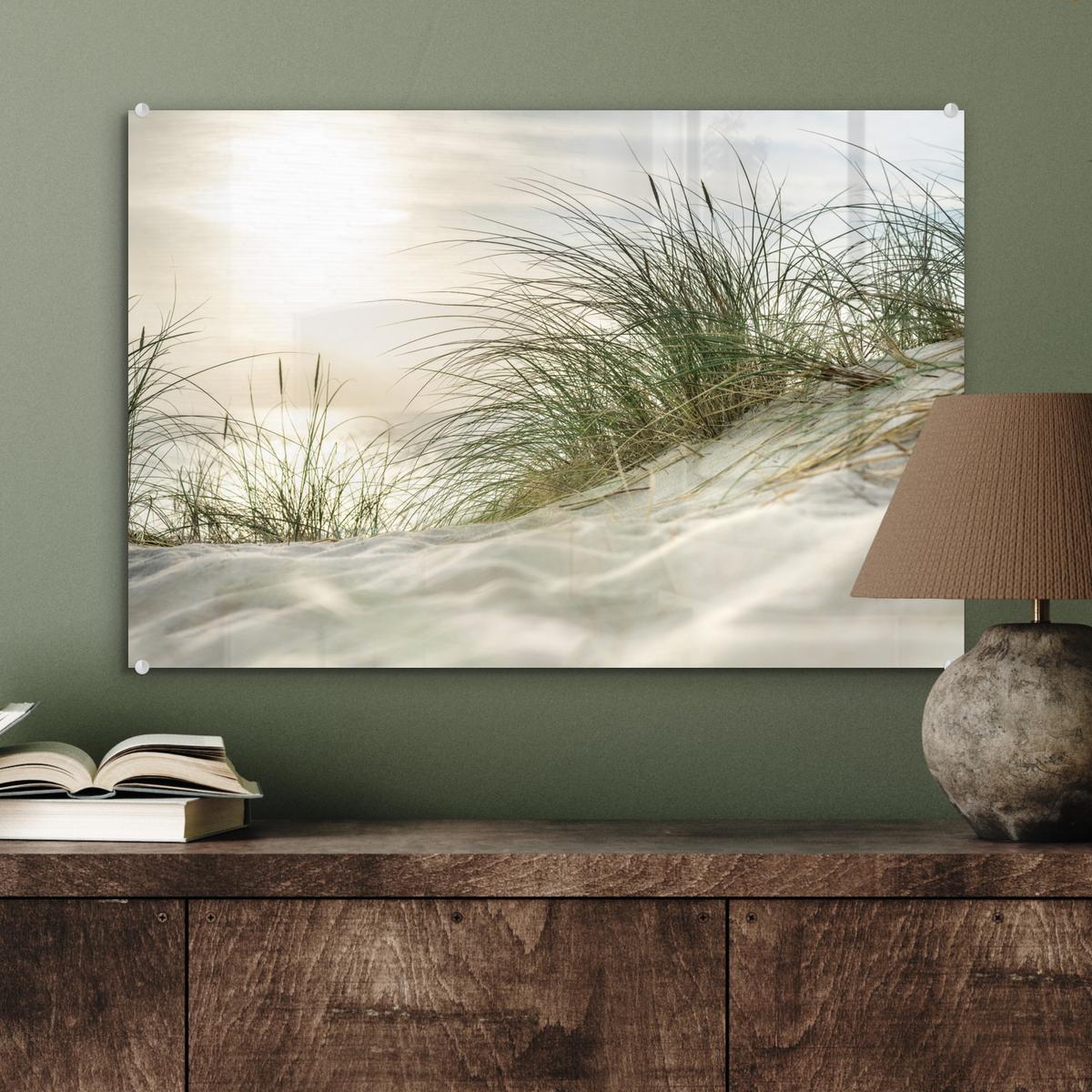 ACRYLGLASBILD Dünen mit Strandhafer in der Sonne des Nationalparks Schleswig-Holsteinisches Wattenmeer Wanddeko 60x40 cm - Creme, Glas (60/40cm) - MuchoWow