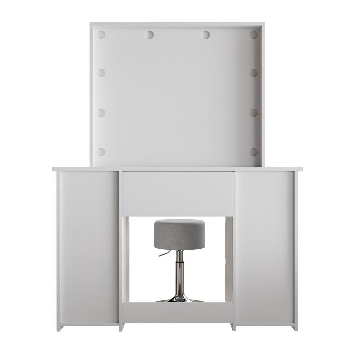 SCHMINKTISCH Talea mit LED (3 Lichtstufen) inkl Hocker Tonia - Weiß, Holz (110/141/40cm) - Juskys