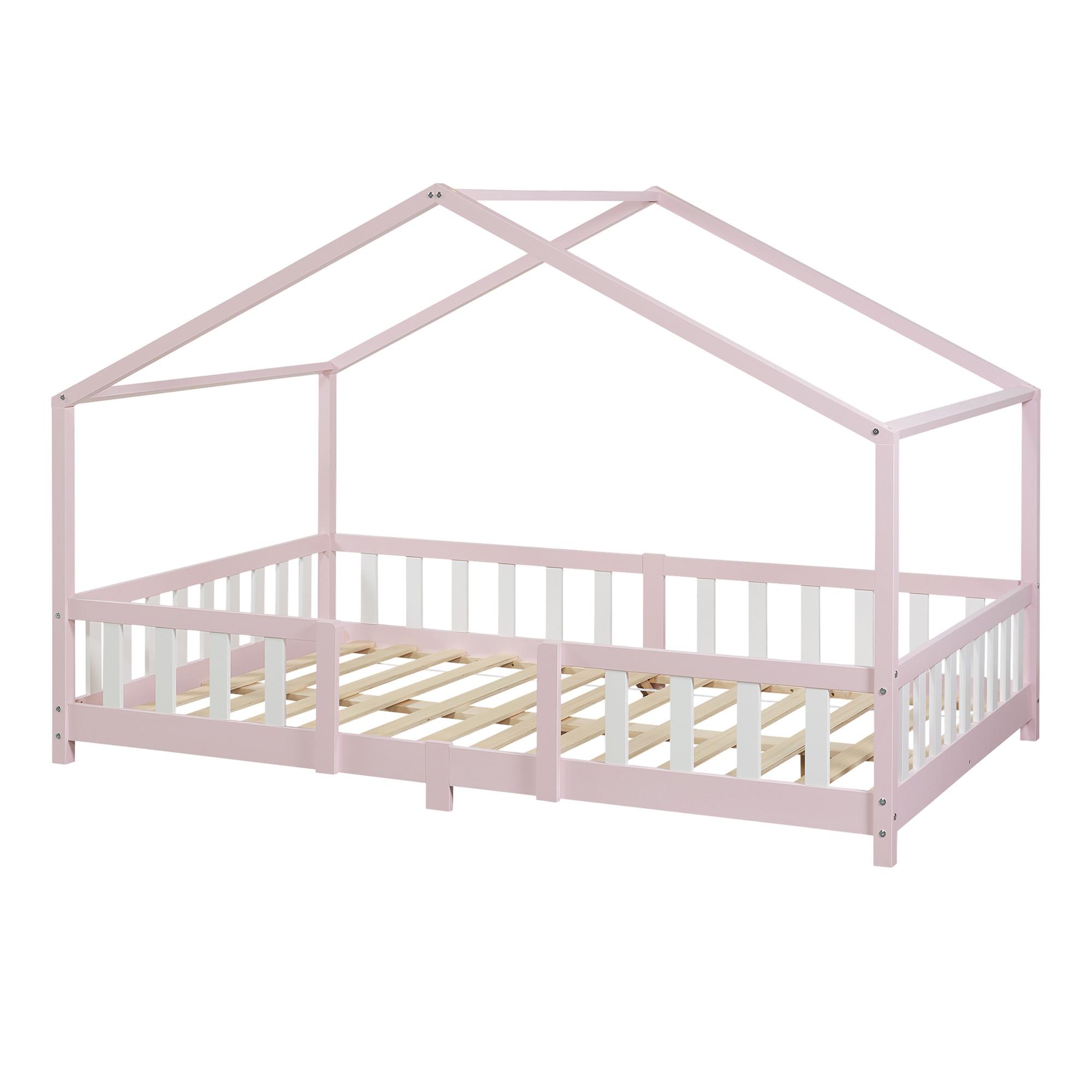 HAUSBETT Treviolo - Hellrosa/Weiß, Holz (120/200cm) - [en.casa]