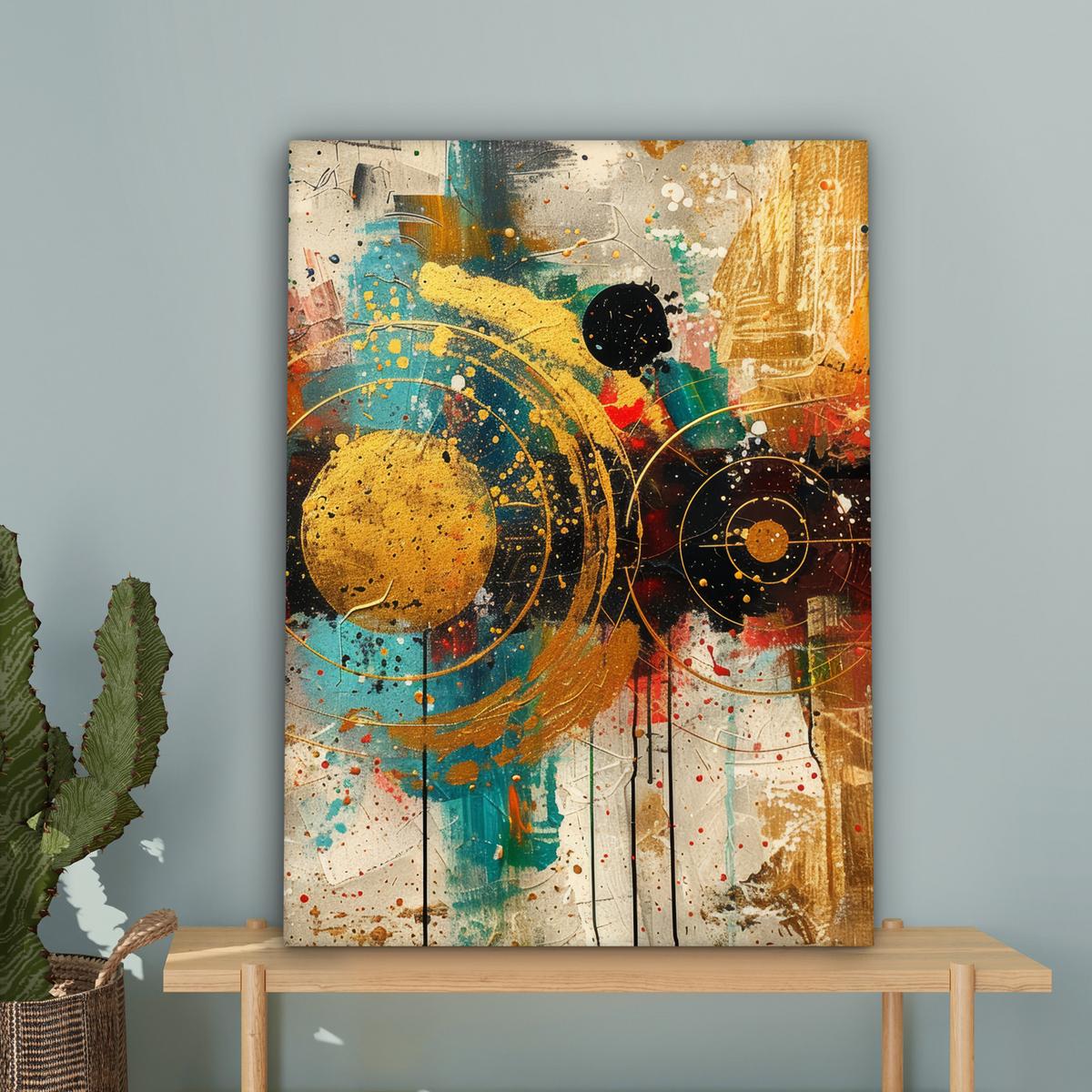 LEINWANDBILD Abstrakt - Kunst - Gold - Modern Wandbild Wohnzimmer 60x80 cm - Multicolor, Textil (60/80cm) - MuchoWow