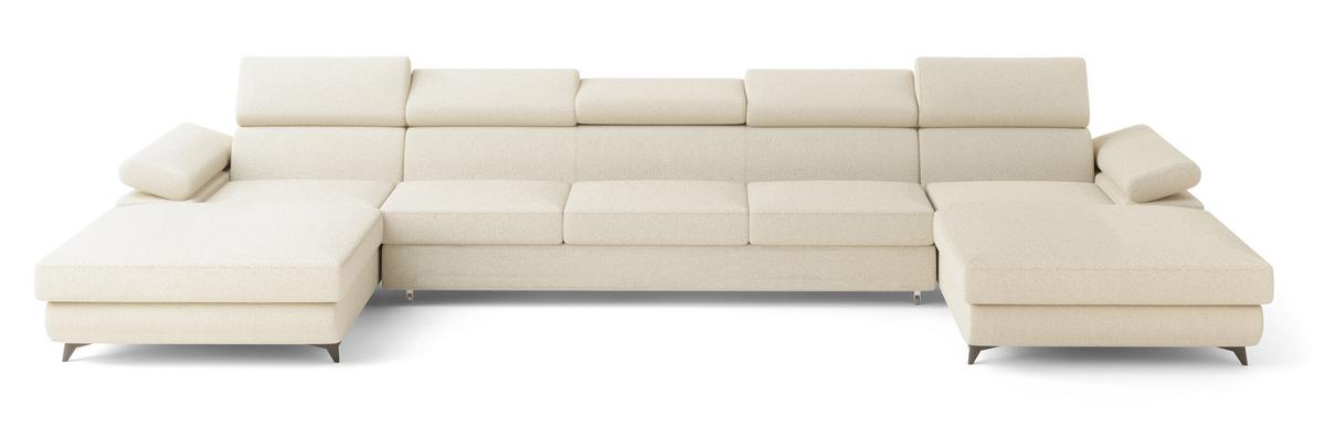 WOHNLANDSCHAFT VIVENTE Creme Boucle-Stoff mit Schlaffunktion - Creme, Holz (410/89/190cm) - MASSENO