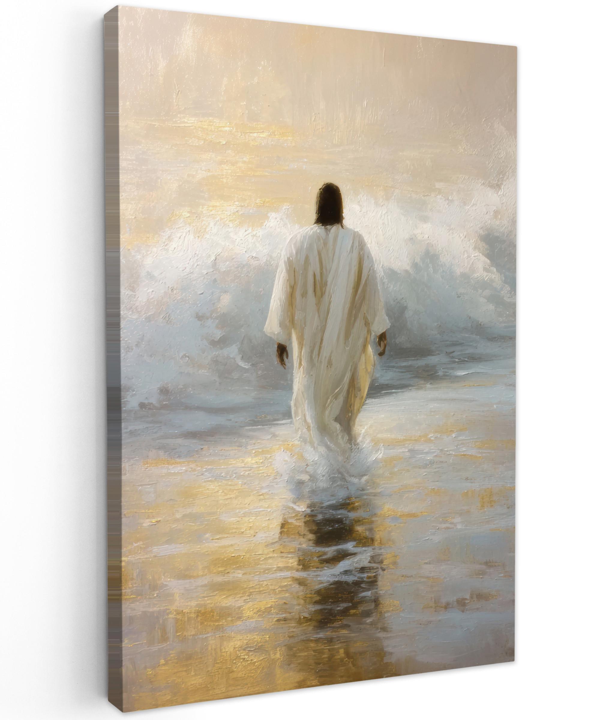 LEINWANDBILD Gemälde - Welle - Jesus - Abstrakt Wanddeko 40x60 cm - Goldfarben, Textil (40/60cm) - MuchoWow