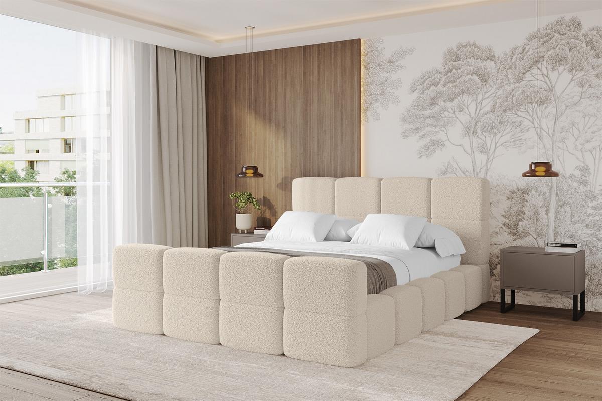 POLSTERBETT mit Bettkasten und Lattenrost, Bett mit Matratze H3/H4, Kopfteil, Boxbett, Doppelbett mit Stauraum - NATA-Z 200x200 Dunkelbeige - Hellbraun, Holzwerkstoff/Textil (200/200cm) - ALTDECOR