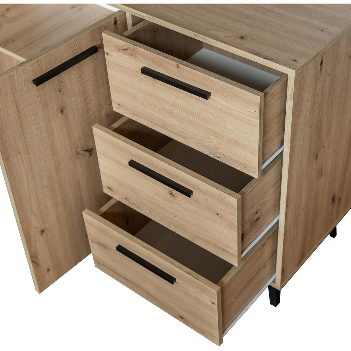 KOMMODE Kavo mit 2 Türen und 3 Schubladen, eiche Artisan - Schwarz/Eiche Artisan, Holzwerkstoff (138/85/41cm) - Beautysofa