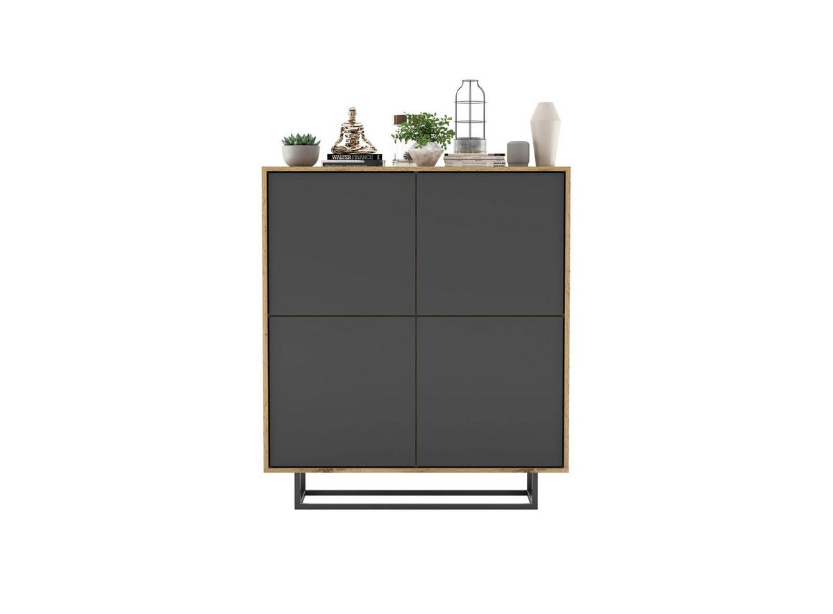 KOMMODE Apollo 4D Eiche wotan Graphit Matt 113 cm - Graphitfarben/Schwarz, Holzwerkstoff/Metall (113/127/35cm) - Meble Lindner