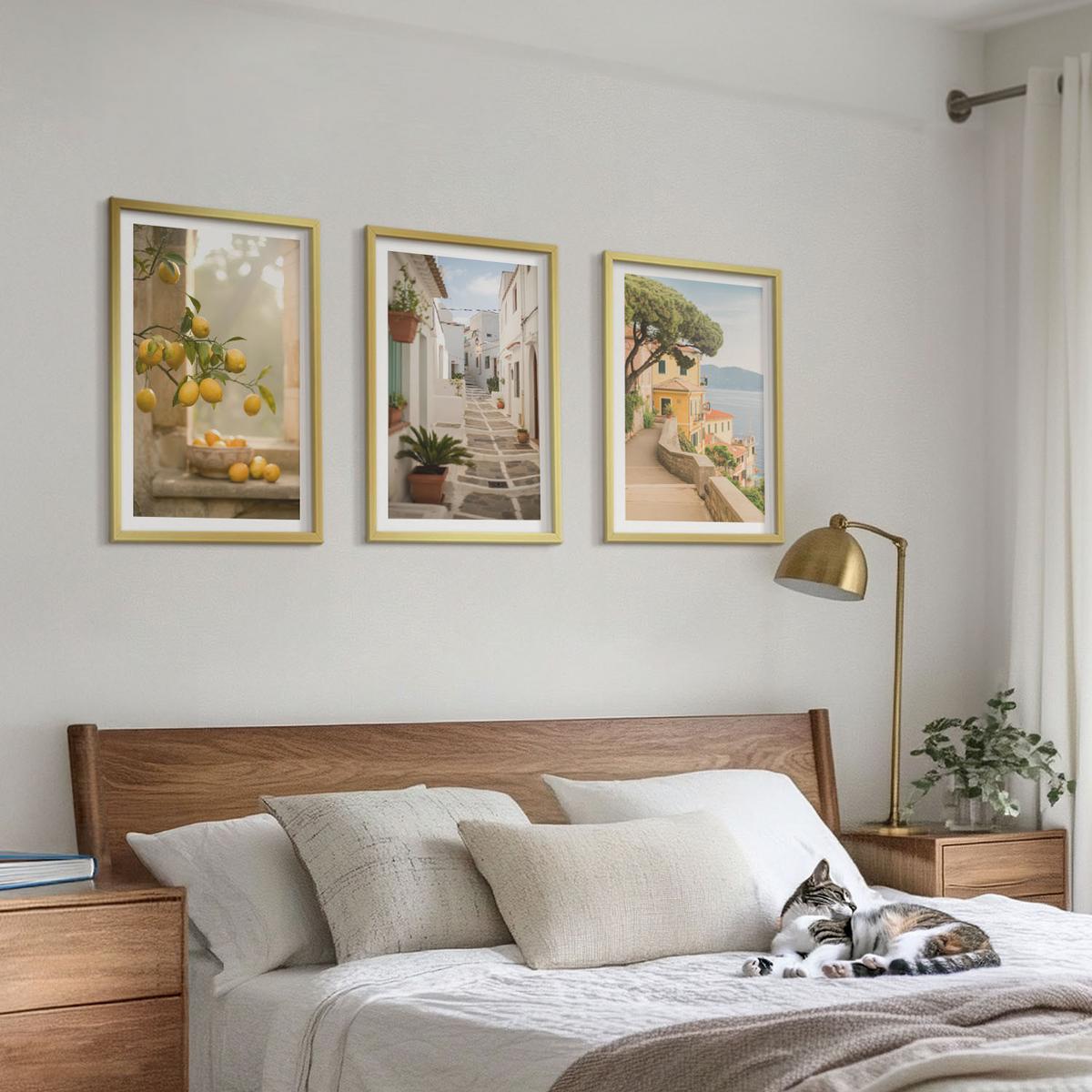 BILDER SET 3er Set - 40x60 cm Goldrahmen - Blick aus dem Fenster auf einen Zitrusbaum - Goldfarben, Kunststoff (40/60cm) - TULUP