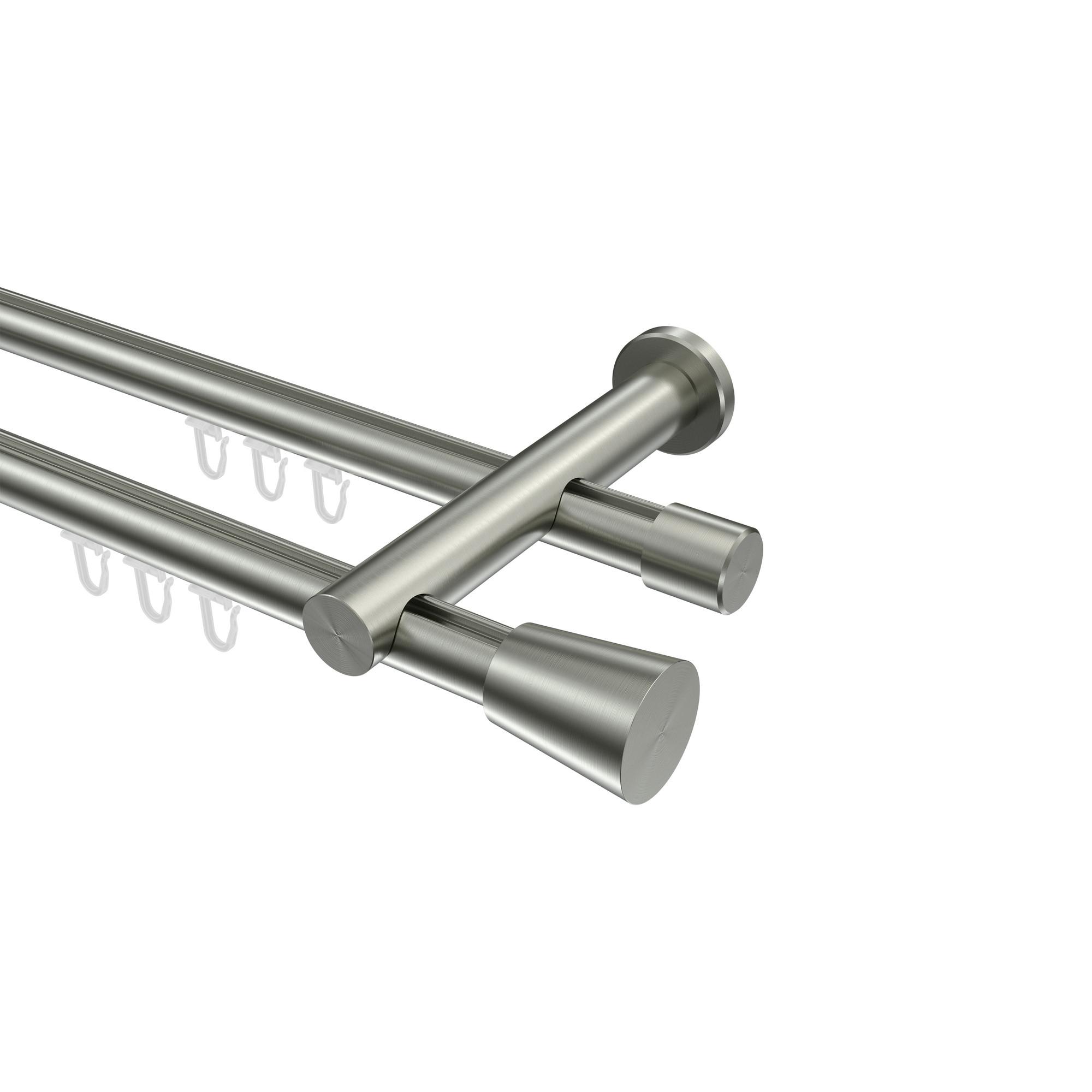 GARDINENSTANGE INNENLAUF Platon Sitra 360 cm (geteilt in 2 x 180 cm), 2-läufig, 20 mm Ø Edelstahl-Optik - Edelstahlfarben, Metall (360cm) - INTERDECO