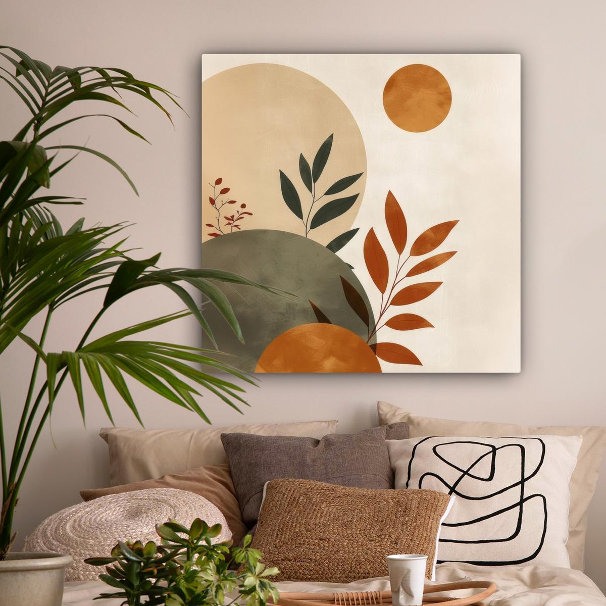 LEINWANDBILD Formen - Rund - Blätter - Beige Deko Groß 90x90 cm - Rostfarben, Textil (90/90cm) - MuchoWow