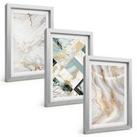 BILDER SET 3er Set - 20x30 cm Silberner Rahmen - Elegante Marmormuster - Silberfarben, Kunststoff (20/30cm) - TULUP