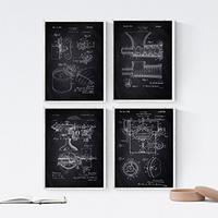POSTER Set mit 4 Schwarz Küche Patent A4 Schwarzer Rahmen - Schwarz, Papier (29.7/3cm) - Nacnic