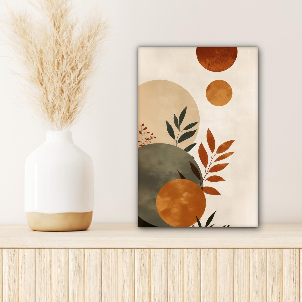 LEINWANDBILD Formen - Rund - Blätter - Beige Deko Wohnzimmer 20x30 cm - Rostfarben, Textil (20/30cm) - MuchoWow