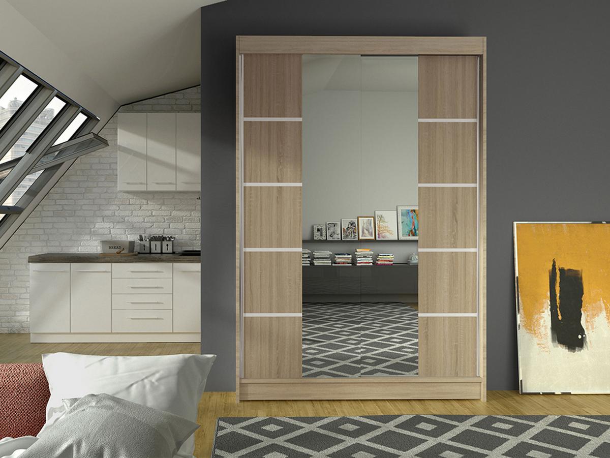 SCHWEBETÜRENSCHRANK Lino V - Sonoma Eiche, Holzwerkstoff/Metall (120/200/58cm) - MIRJAN24