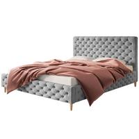 POLSTERBETT LUX Miami mit Kopfteil, 160 x 200 cm, Doppelbett mit Lattenrost aus Holz, Velourstoff Grau, Füße in Farbe: Braun - Grau, Holz/Textil (160/200cm) - Alpi-Möbel